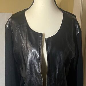 Womens XL Faux Leather Zip Up Biker Jacket No Collar Motorcycle Fashion Coat
